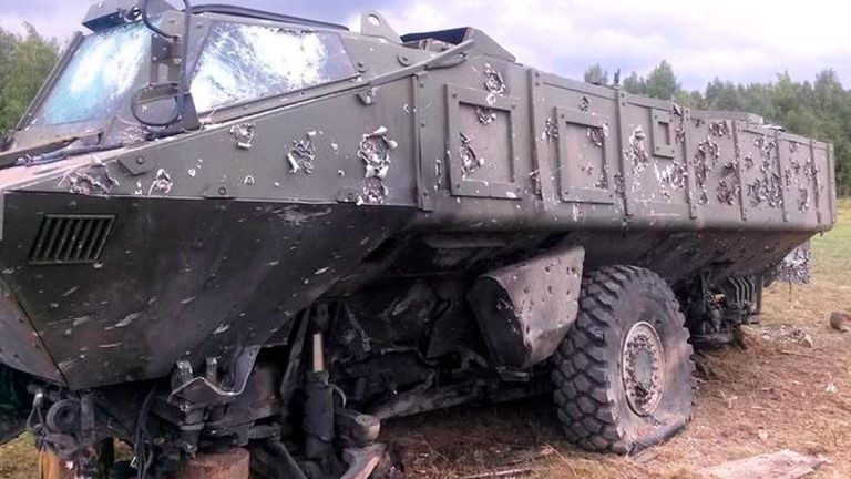На фотографии: бронеавтомобиль «Тайфун-К» был расстрелян из крупнокалиберного пулемёта (опытный образец). Машина не сможет продолжить движение, но экипаж и десант не пострадали. Фото из открытых источников.