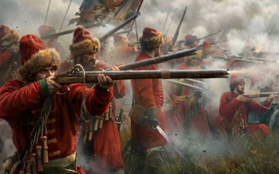 Русские стрельцы — пехотное войско XVI–XVII веков, вооруженное огнестрельным оружием. Автор современный художник Андрей Бакулин