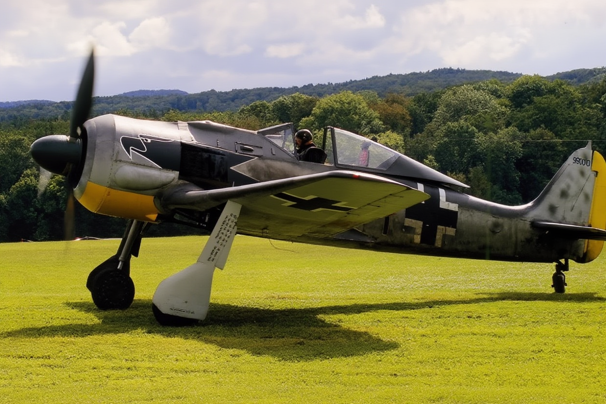 реплика FlugWerk FW 190 A-8/N F-AZZJ, потерпевшая крушение в середине июня, будет восстановлен компанией MeierMotors. Согласно веб-сайту этой компании, новая силовая установка будет весьма неожиданной! Снимок Михаэля Вебера. Снимок обработан сайтом lmarena.ai