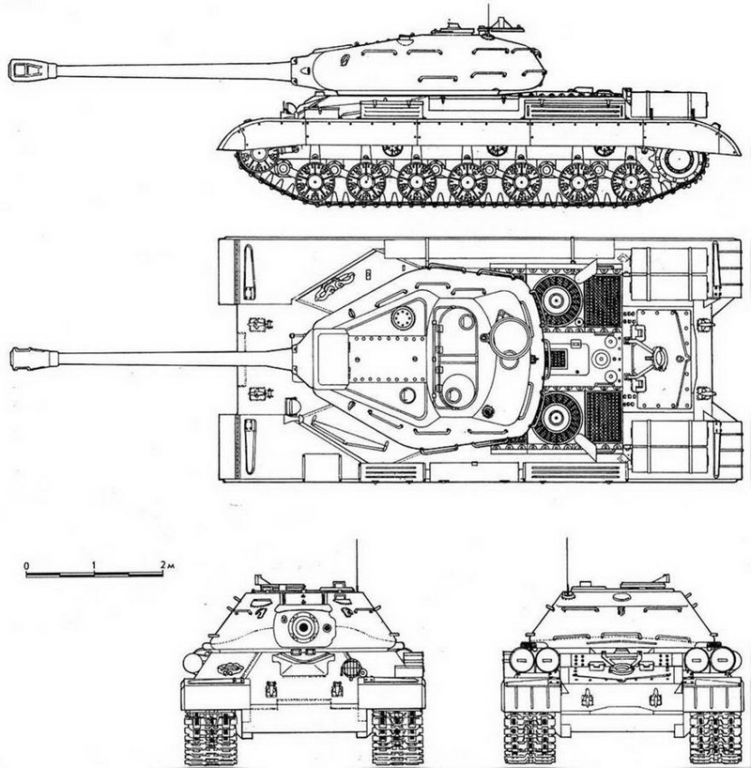 Чертеж-схема корпуса тяжелого танка ИС-4. Изображение в свободном доступе.