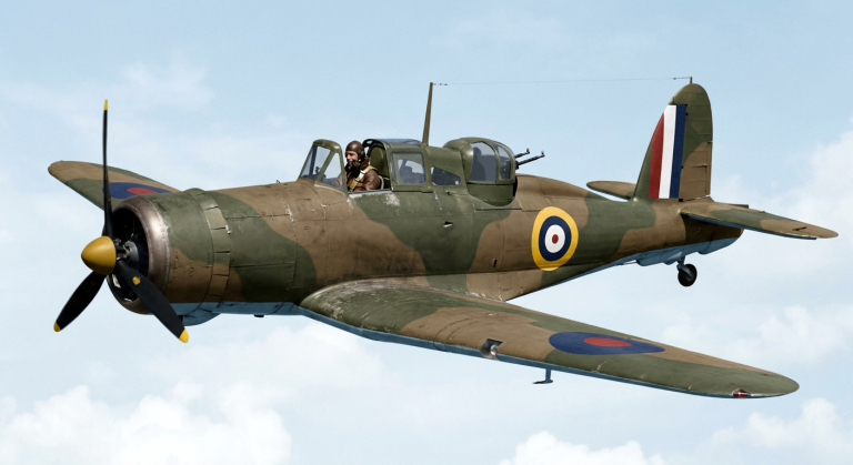 Самолет "Блэкберн Рок", 801-я эскадрилья Королевских ВВС, июнь 1940 года. Двигатель: радиальный "Bristol Perseus XII" мощностью 905 лошадиных сил. Размах крыла: 14,02 м (46 футов). Длина: 10,85 м (35 футов 7 дюймов). Высота: 3,68 м (12 футов 1 дюйм). Взлетный вес: 3992 кг (8800 фунтов). Максимальная скорость: 315 км/ч (196 миль/ч) на высоте 1981 м (650 футов). Практический потолок: 4633 м (15200 футов). Дальность полета: 982 км (610 миль). Вооружение: четыре 0,303-дюймовых пулемета "Браунинг"; четыре 13,6-кг (30 фунтов) бомбы.