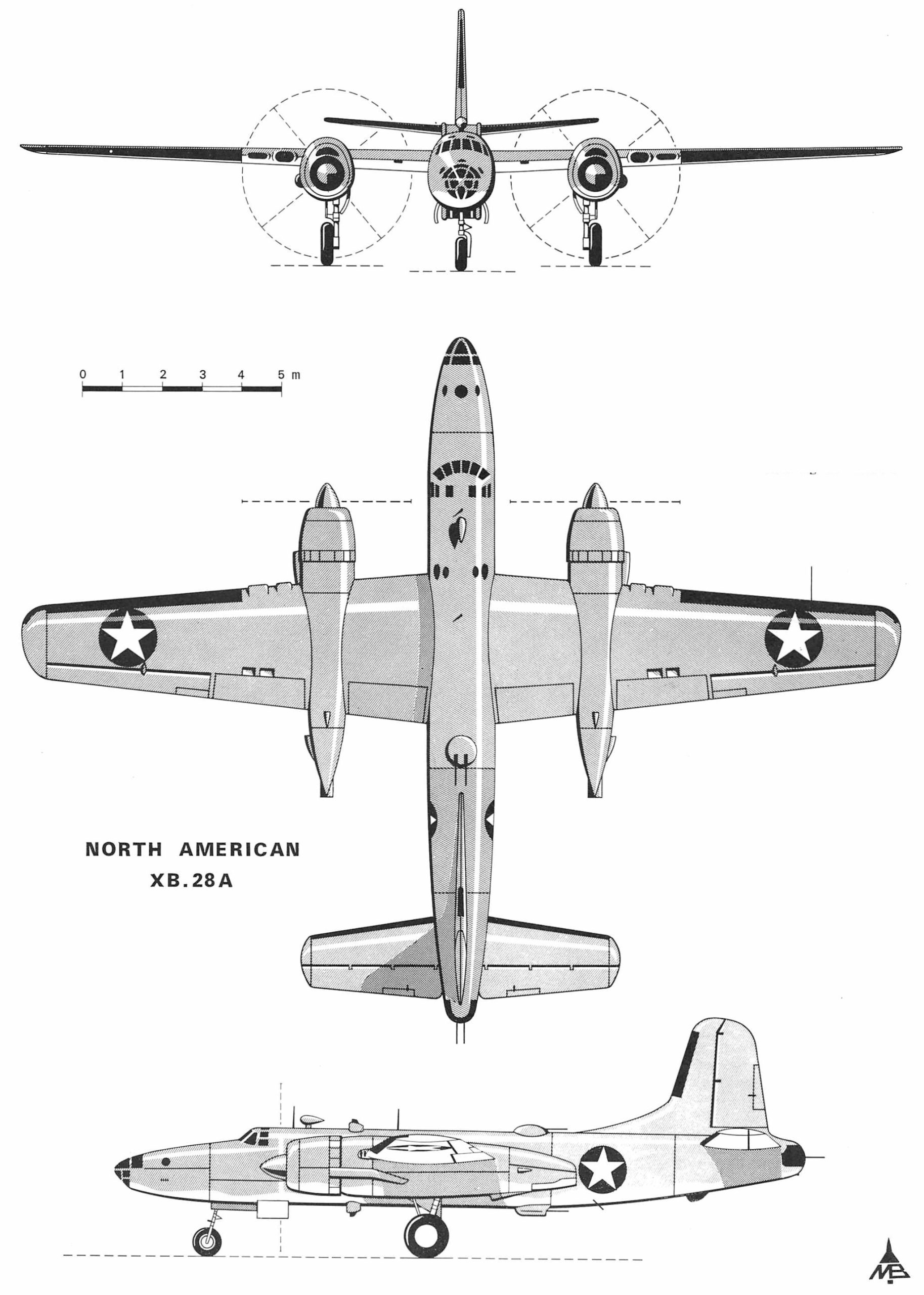 схема прототипа высотного бомбардировщика North American XB-28