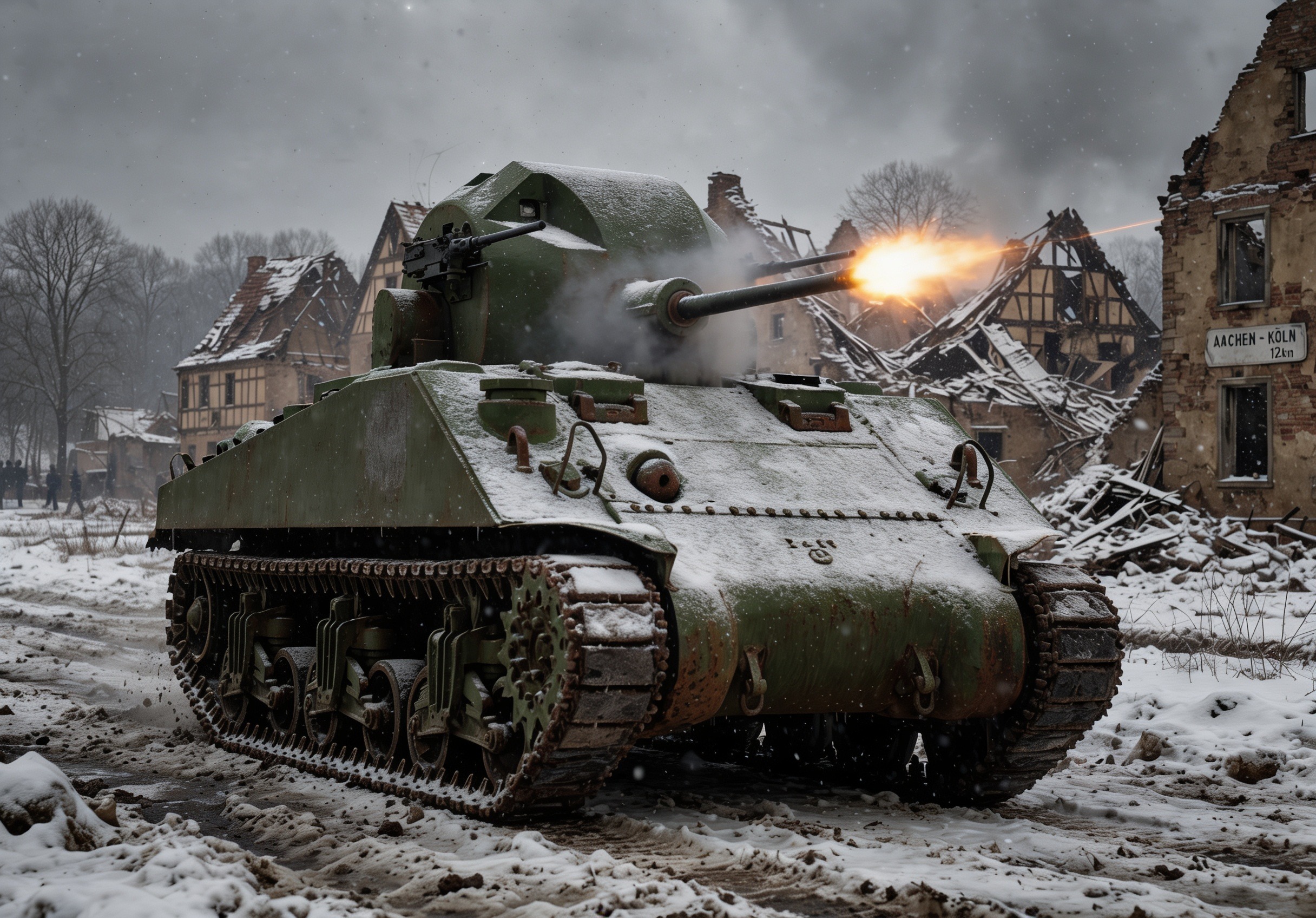 гипотетическое боевое применение 40 mm gun motor carriage T52. Изображение сгенерировано сайтом lmarena.ai