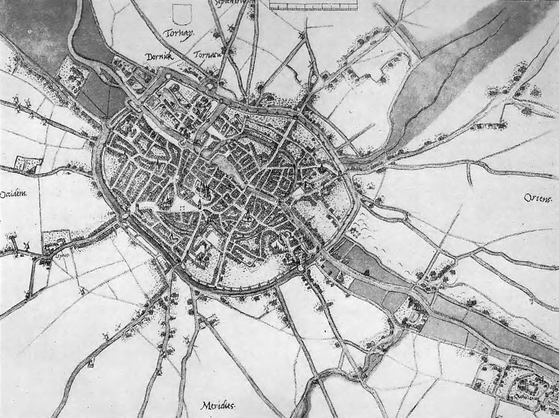 План города Турне. Автор Якоб ван Девентер, около 1560 года. Источник: Cruickshank, C.G. The English Occupation of Tournai, 1513-1519 / C.G. Cruickshank. — Oxford, 1971. Фронтиспис