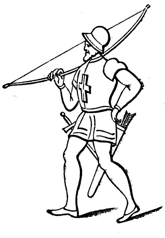 Английский лучник, около 1544 года. Источник: Millar, G.J. Tudor Mercenaries and Auxiliaries, 1485-1547 / G.J. Millar. — Charlottesville, 1980. — Plates between pp. 64 and 65