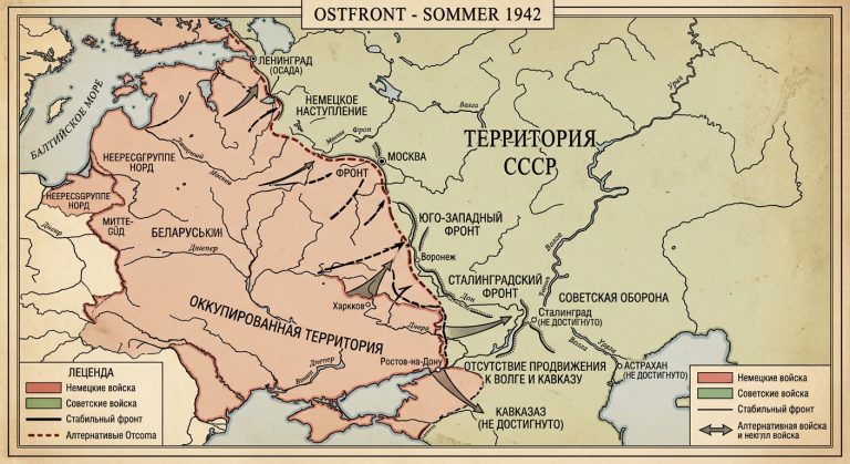 Вероятнее всего немецкое наступление 1942 года заканчивается на Украине, не достигая Волги и Кавказа
