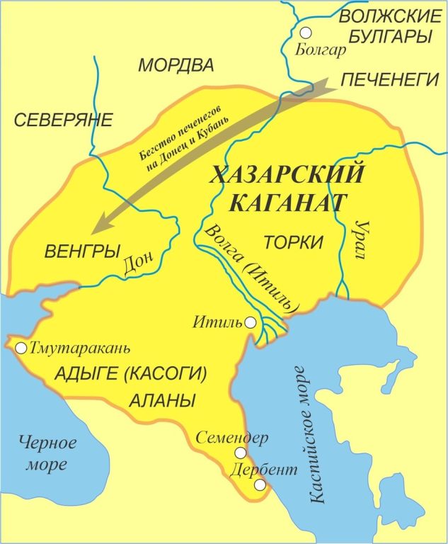 Карта миграции печенегов на Донец и Кубань в 892 году