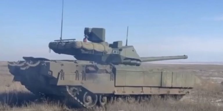 Видеозапись, предположительно демонстрирующая танк Т-14 на украинском театре военных действий