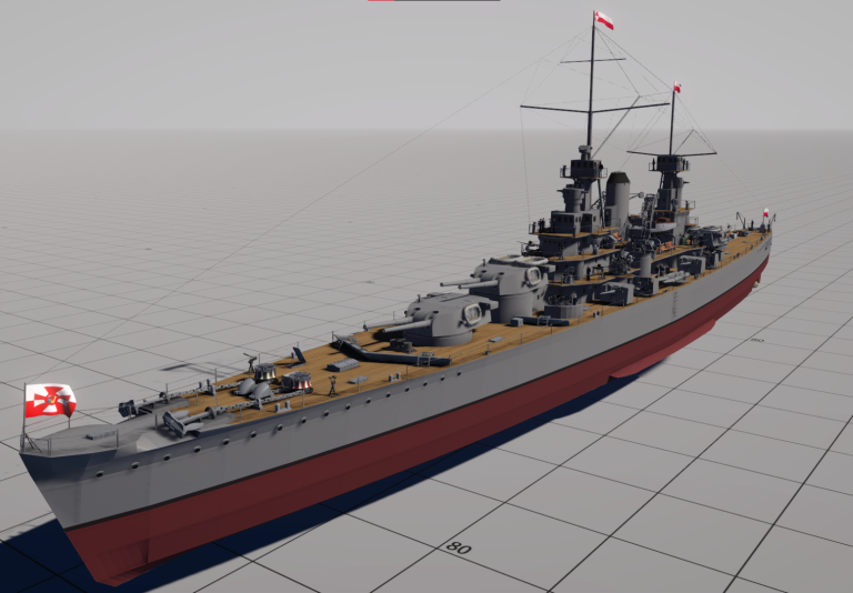 Общий вид тяжёлого крейсера ORP Dragon