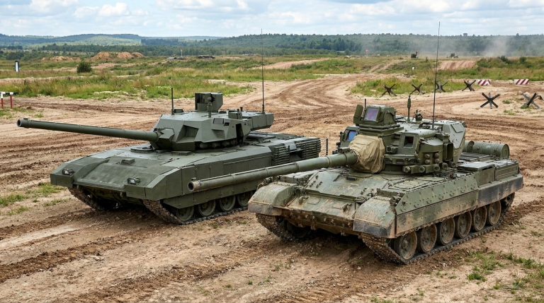 Сравнение опытного танка «Объект 195» с 152-мм пушкой и обычного Т-14.