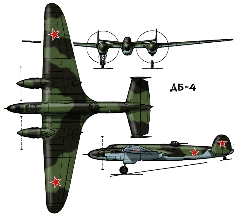 Цветной чертёж ДБ-4 в советской окраске 1941 года