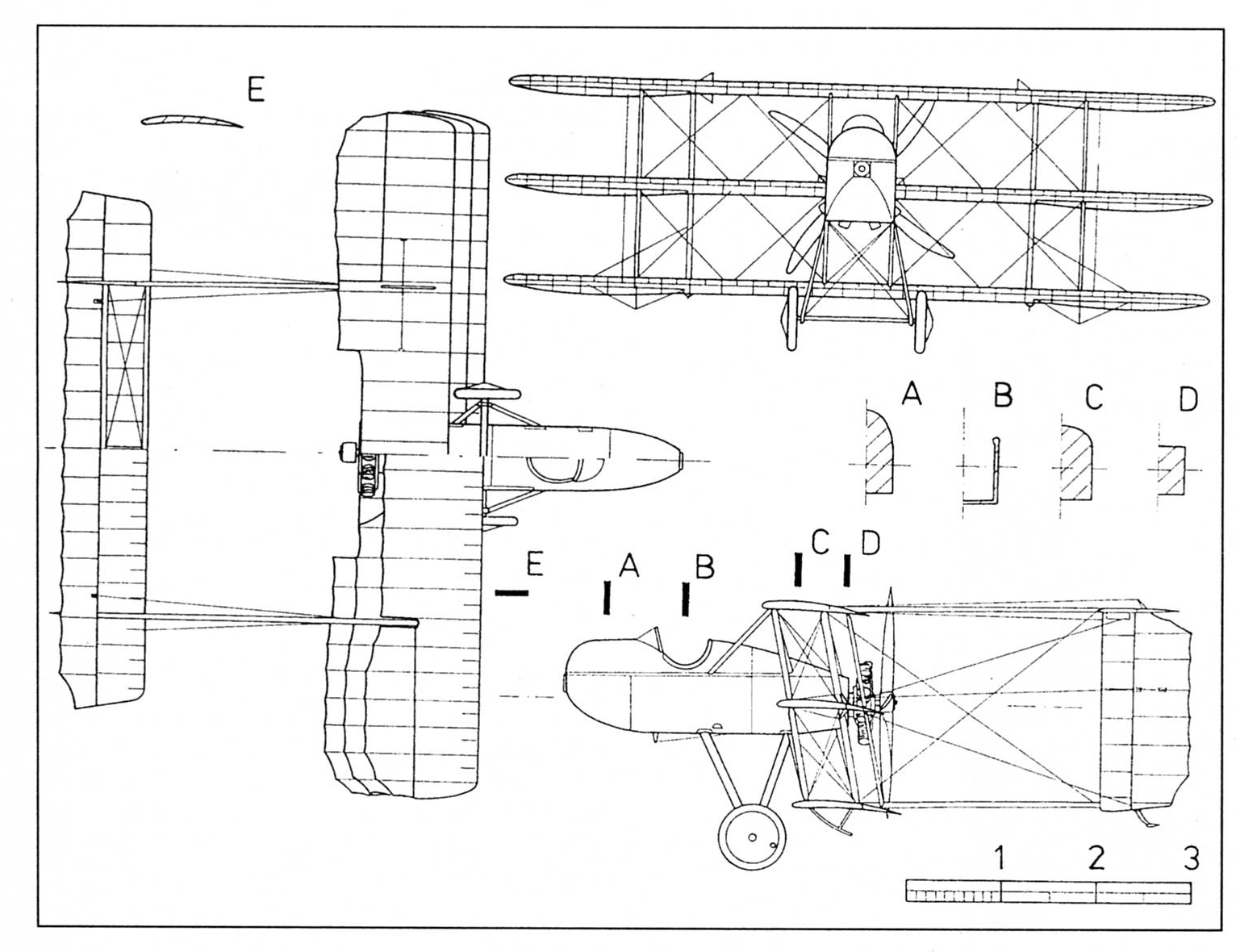 схема опытного перехватчика дирижаблей Blackburn Triplane. Чертеж airwar.ru